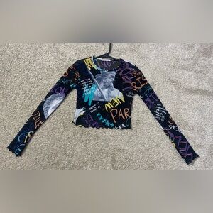 Timing Mesh Graffiti Crop Top Shirt (S)